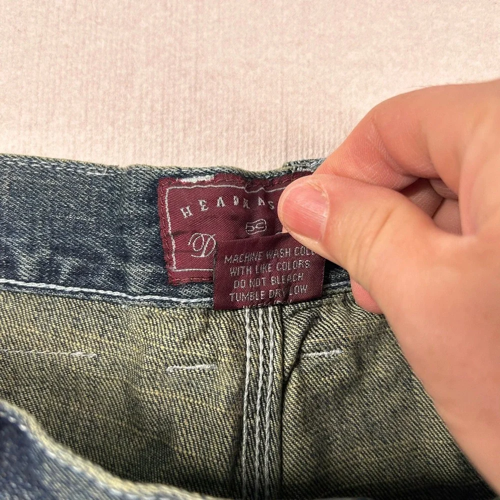 Headmaster Designer Label Jeans Mens 32x32 Baggy Wide Leg Husky Patch Y2K Skater